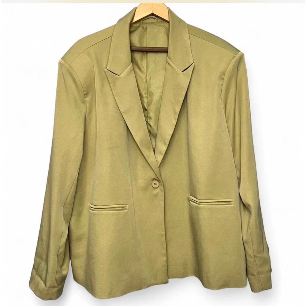 Office Chic Oversized Spring Tan Blazer | Minimalist Tailored Jacket | Size 16